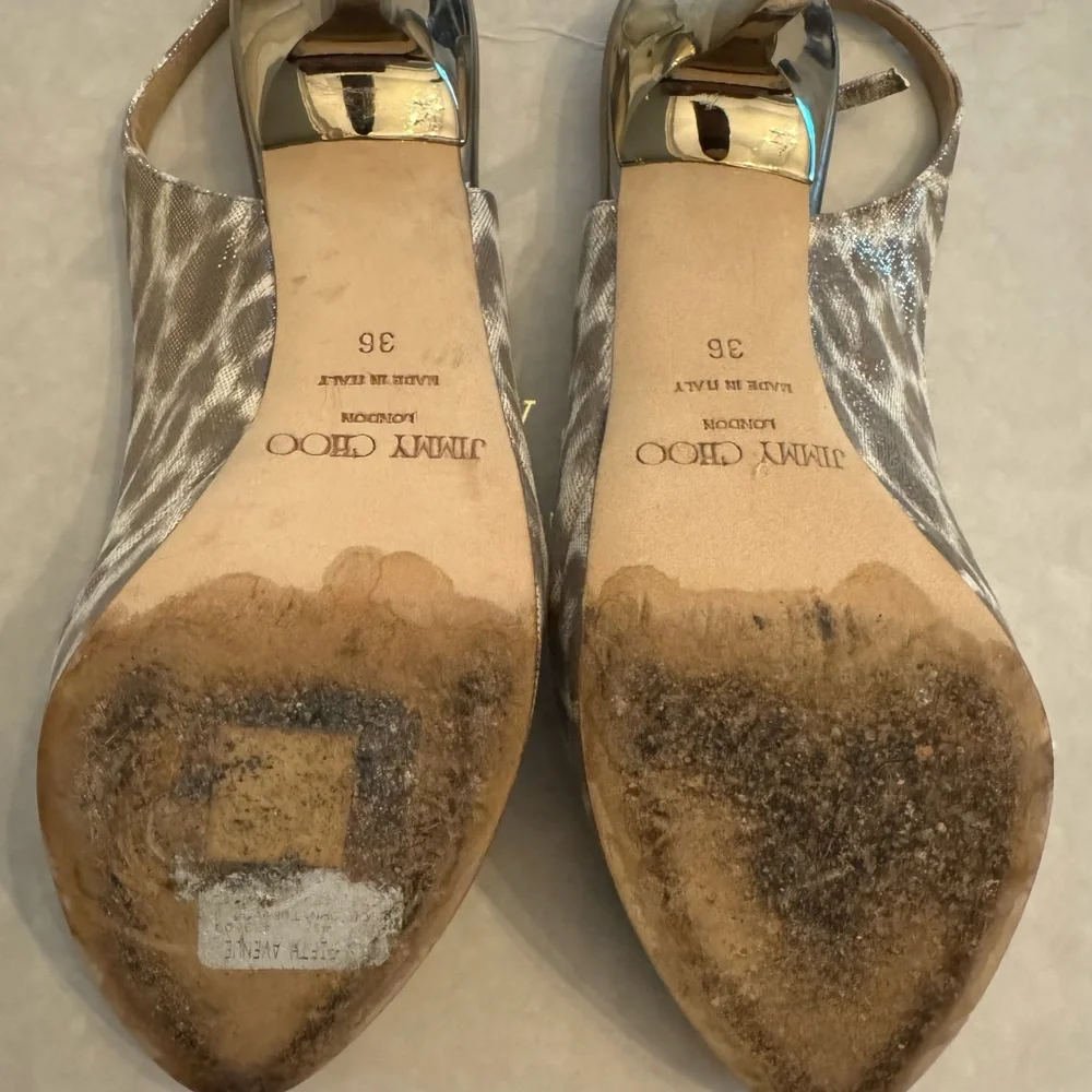 Jimmy Choo Open Toe Pumps Slingback Heels Leopard Shimmer Leather 36 - Picture 5 of 7